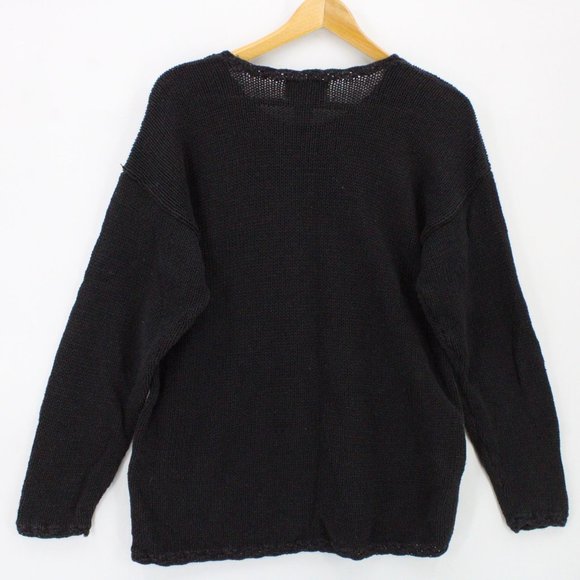 Vintage AKF Knit Sweater Womens Black Pullover Floral Embroidered Heavyweight M - Picture 7 of 9